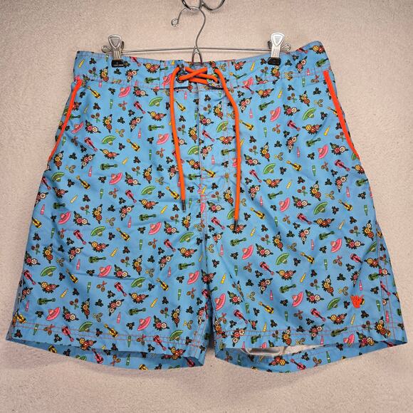 Beach Bros Mens Swim Trunks MensL Blue Mayo Cinco Board Shorts Beach Pool Party - Picture 1 of 8